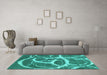 Machine Washable Abstract Turquoise Contemporary Area Rugs in a Living Room,, wshcon2593turq