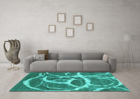 Machine Washable Abstract Turquoise Contemporary Rug, wshcon2593turq