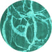 Round Abstract Turquoise Contemporary Rug, con2593turq