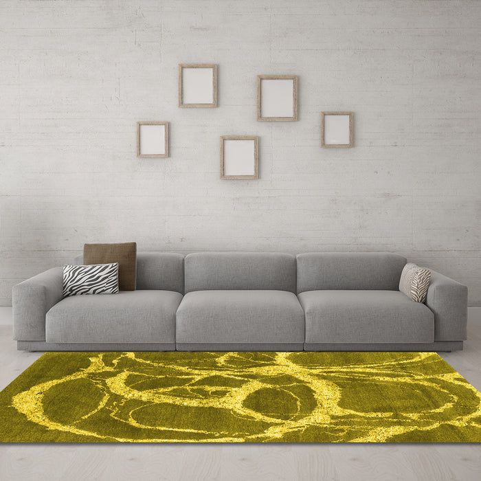Machine Washable Abstract Yellow Contemporary Rug in a Living Room, wshcon2593yw