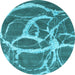 Round Abstract Light Blue Contemporary Rug, con2593lblu