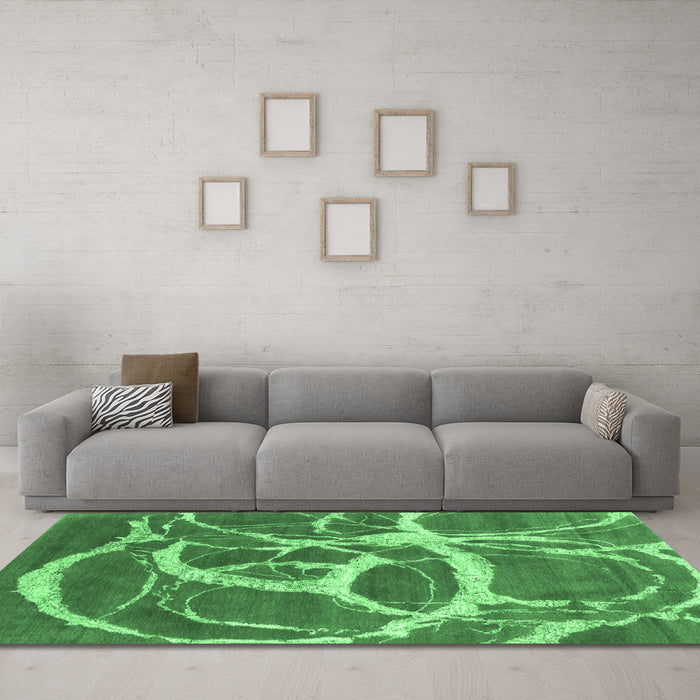 Machine Washable Abstract Emerald Green Contemporary Area Rugs in a Living Room,, wshcon2593emgrn