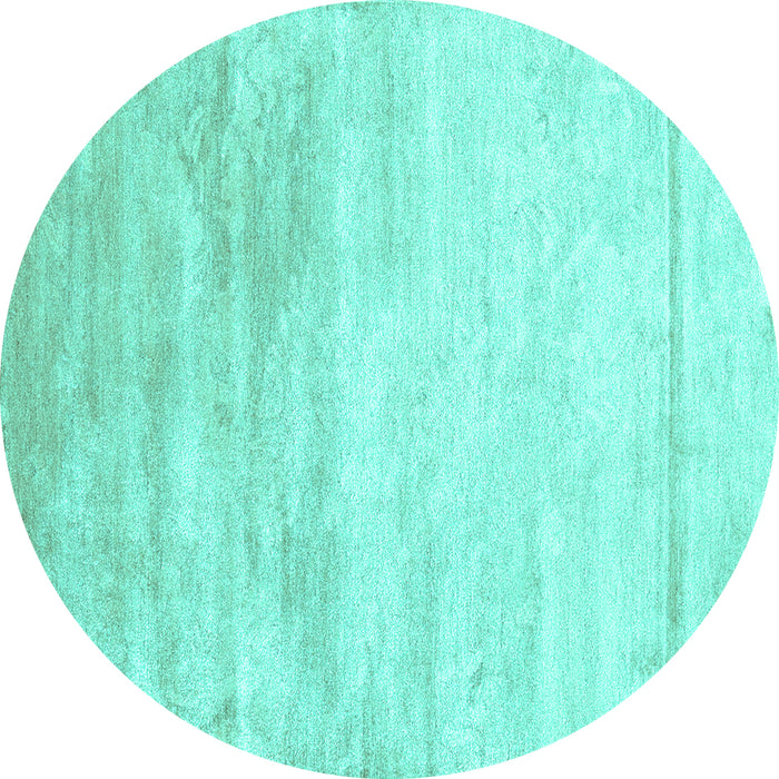 Round Machine Washable Abstract Turquoise Contemporary Area Rugs, wshcon2594turq