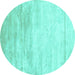 Round Machine Washable Abstract Turquoise Contemporary Area Rugs, wshcon2594turq