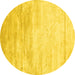 Round Machine Washable Abstract Yellow Contemporary Rug, wshcon2594yw