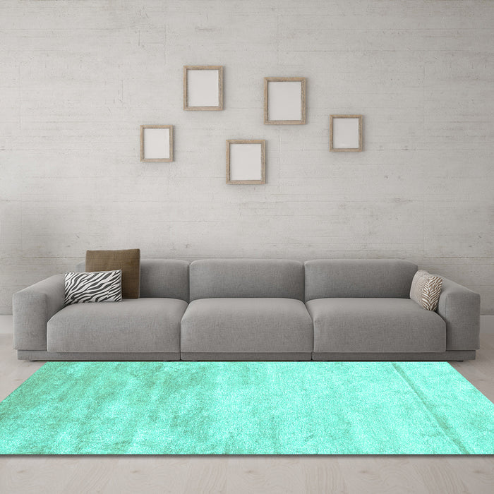 Machine Washable Abstract Turquoise Contemporary Area Rugs in a Living Room,, wshcon2594turq