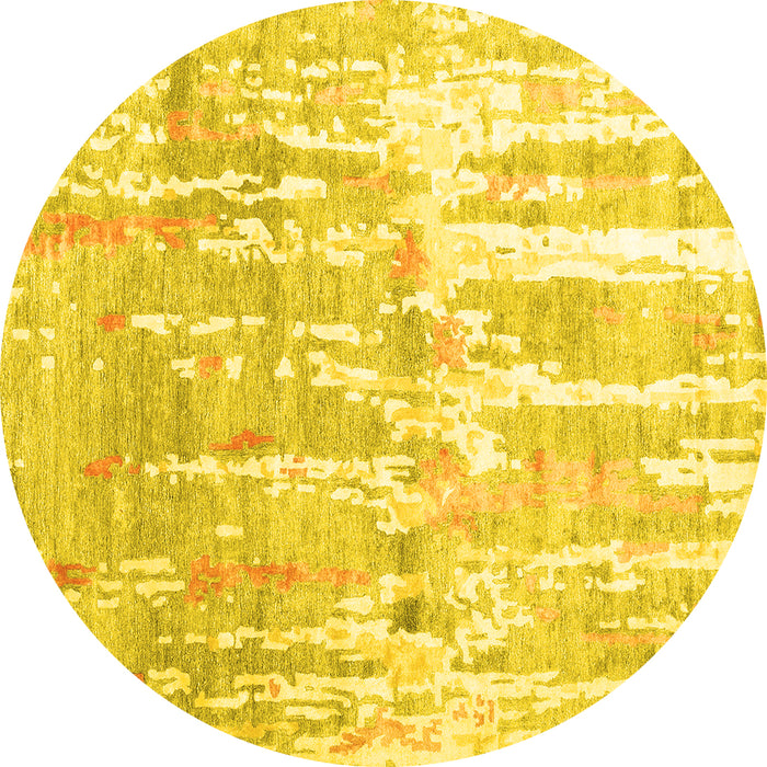Round Abstract Yellow Contemporary Rug, con2595yw