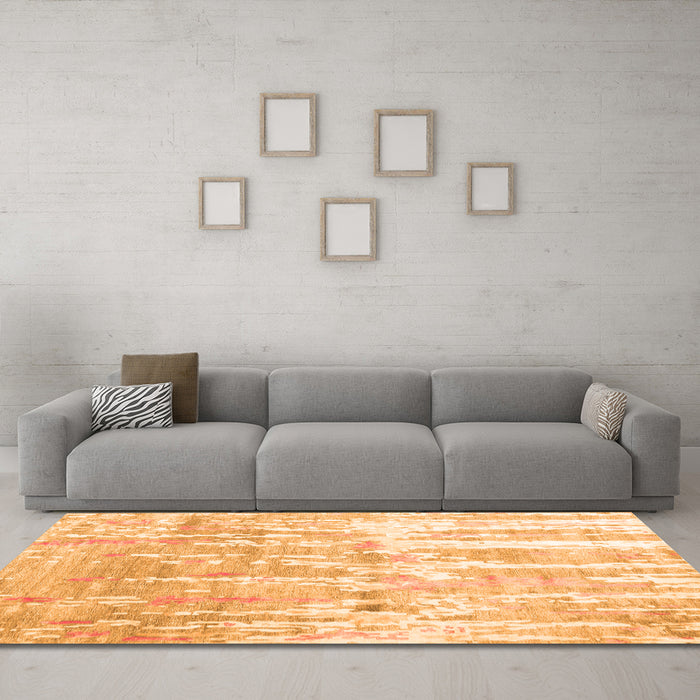 Machine Washable Abstract Orange Contemporary Area Rugs in a Living Room, wshcon2595org