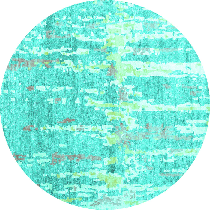 Round Abstract Turquoise Contemporary Rug, con2595turq