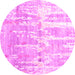 Round Machine Washable Abstract Pink Contemporary Rug, wshcon2595pnk