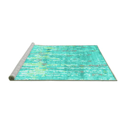 Sideview of Machine Washable Abstract Turquoise Contemporary Area Rugs, wshcon2595turq