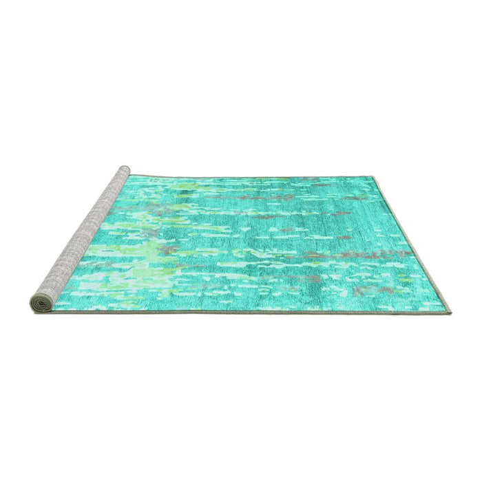 Sideview of Machine Washable Abstract Turquoise Contemporary Area Rugs, wshcon2595turq