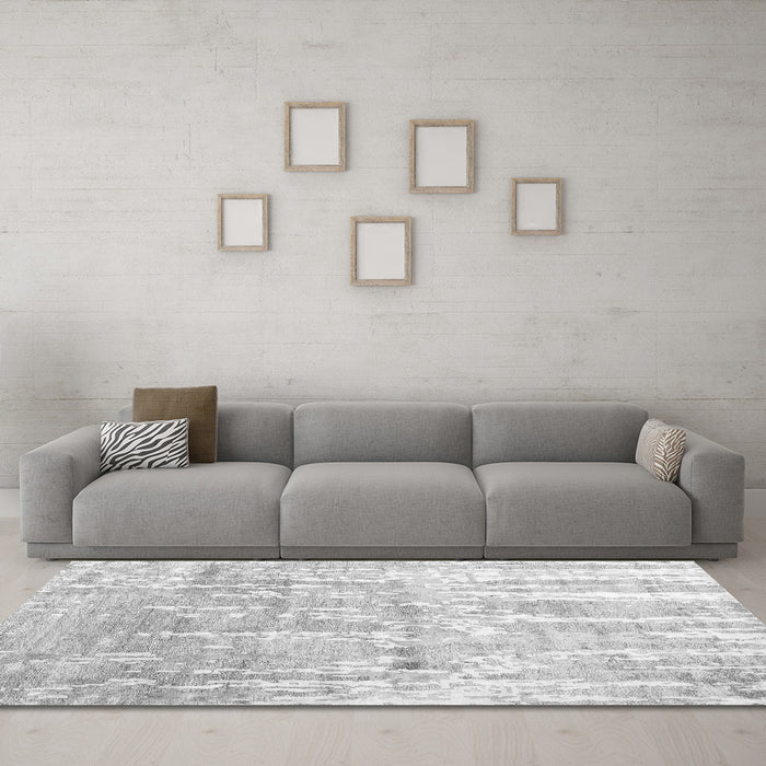Machine Washable Abstract Gray Contemporary Rug in a Living Room,, wshcon2595gry