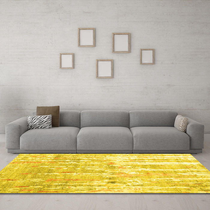 Machine Washable Abstract Yellow Contemporary Rug in a Living Room, wshcon2595yw