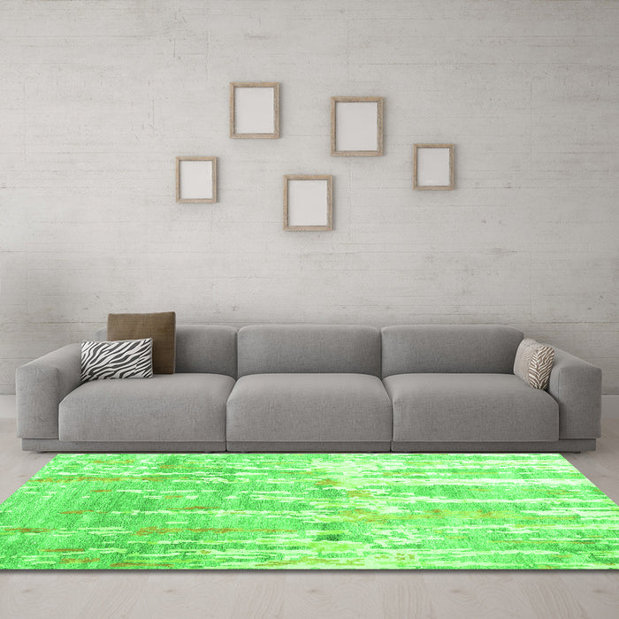 Machine Washable Abstract Green Contemporary Area Rugs in a Living Room,, wshcon2595grn