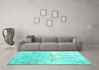 Machine Washable Abstract Turquoise Contemporary Rug, wshcon2595turq