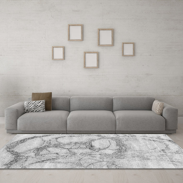 Machine Washable Abstract Gray Contemporary Rug in a Living Room,, wshcon2596gry