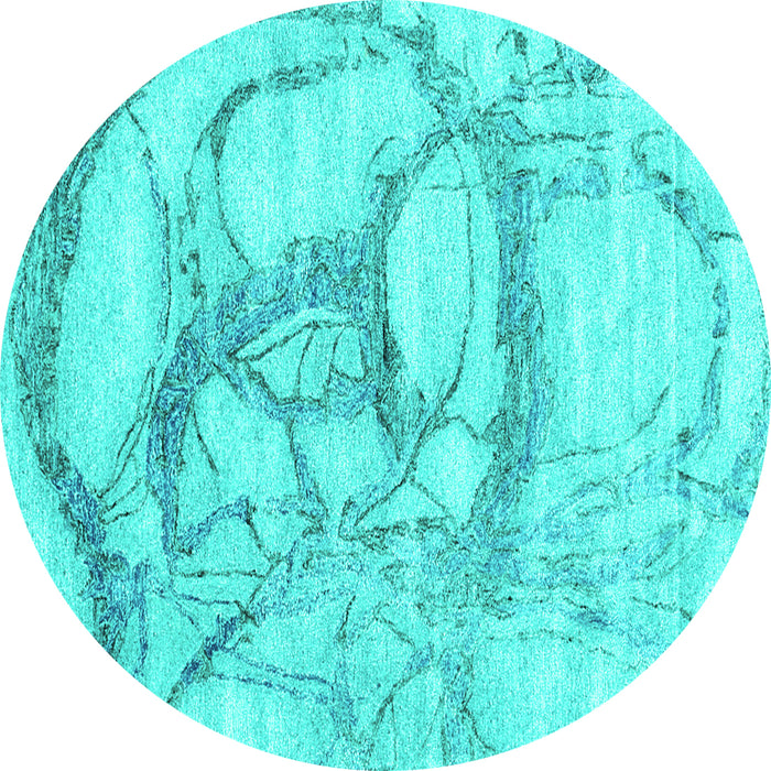 Round Machine Washable Abstract Turquoise Contemporary Area Rugs, wshcon2596turq