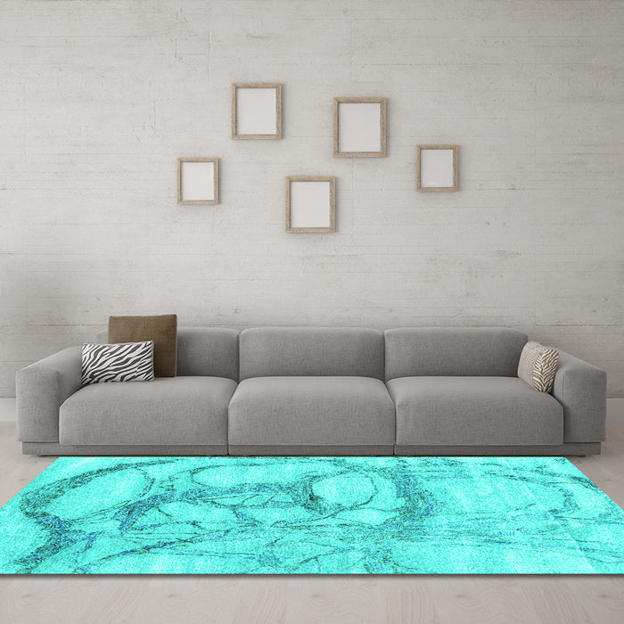 Machine Washable Abstract Turquoise Contemporary Area Rugs in a Living Room,, wshcon2596turq