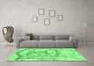 Machine Washable Abstract Emerald Green Contemporary Area Rugs in a Living Room,, wshcon2596emgrn