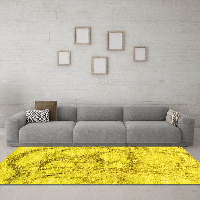 Machine Washable Abstract Yellow Contemporary Rug in a Living Room, wshcon2596yw