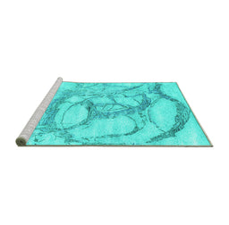 Sideview of Machine Washable Abstract Turquoise Contemporary Area Rugs, wshcon2596turq