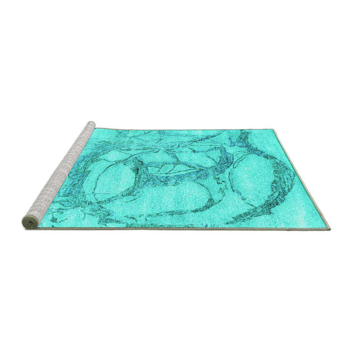 Sideview of Machine Washable Abstract Turquoise Contemporary Area Rugs, wshcon2596turq