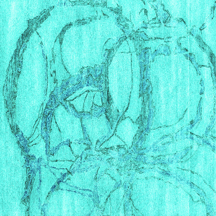 Square Machine Washable Abstract Turquoise Contemporary Area Rugs, wshcon2596turq