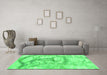 Machine Washable Abstract Green Contemporary Area Rugs in a Living Room,, wshcon2596grn