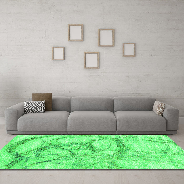 Machine Washable Abstract Green Contemporary Area Rugs in a Living Room,, wshcon2596grn