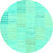 Round Machine Washable Solid Turquoise Modern Area Rugs, wshcon2597turq