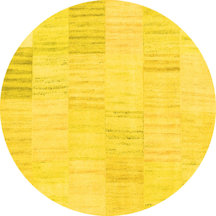 Round Machine Washable Solid Yellow Modern Rug, wshcon2597yw