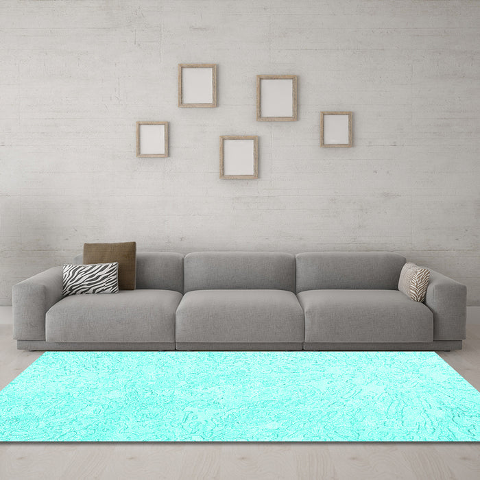 Machine Washable Solid Turquoise Modern Area Rugs in a Living Room,, wshcon2598turq