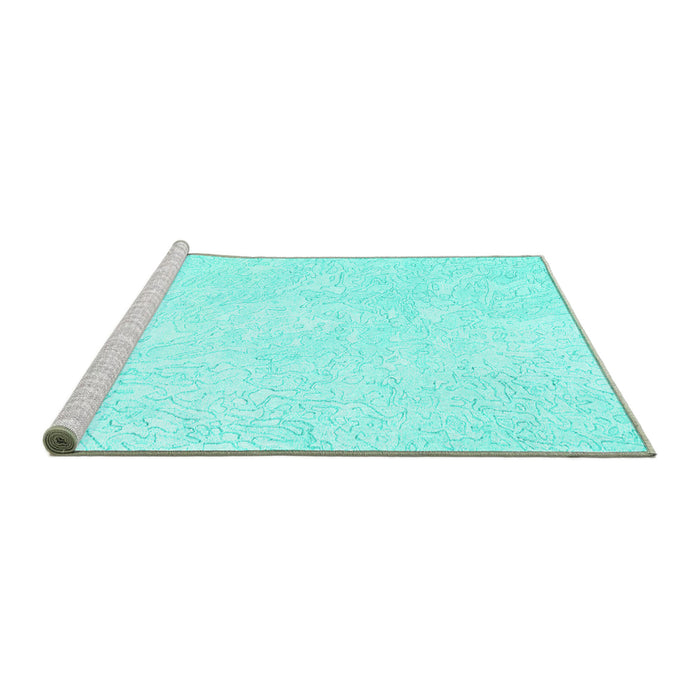 Sideview of Machine Washable Solid Turquoise Modern Area Rugs, wshcon2598turq