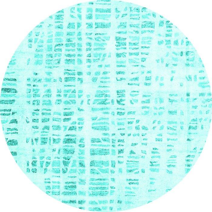 Round Machine Washable Solid Turquoise Modern Area Rugs, wshcon2599turq