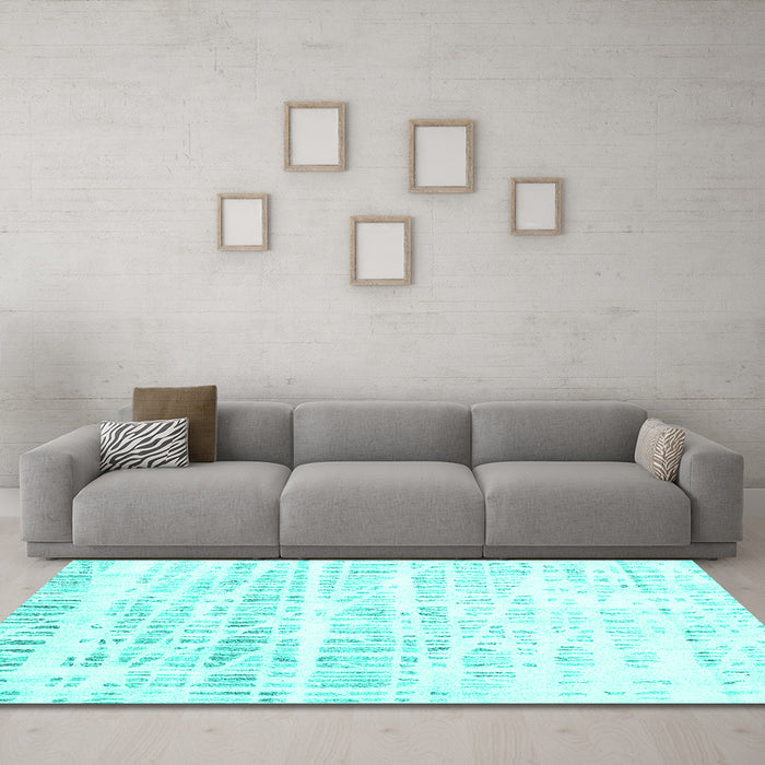 Machine Washable Solid Turquoise Modern Area Rugs in a Living Room,, wshcon2599turq