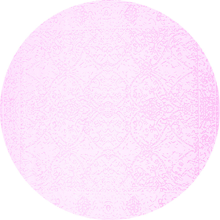 Round Machine Washable Solid Pink Modern Rug, wshcon259pnk