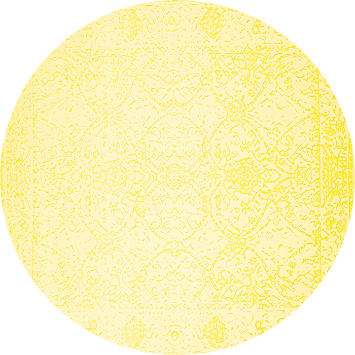 Round Machine Washable Solid Yellow Modern Rug, wshcon259yw