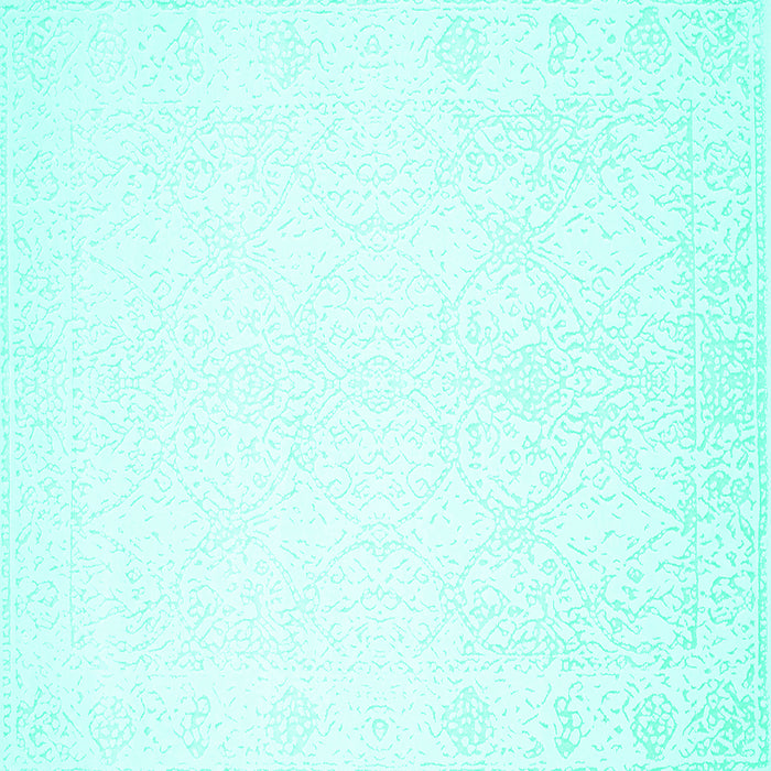 Square Machine Washable Solid Turquoise Modern Area Rugs, wshcon259turq