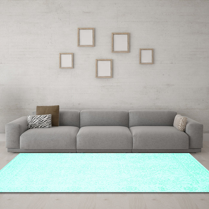 Machine Washable Solid Turquoise Modern Area Rugs in a Living Room,, wshcon259turq
