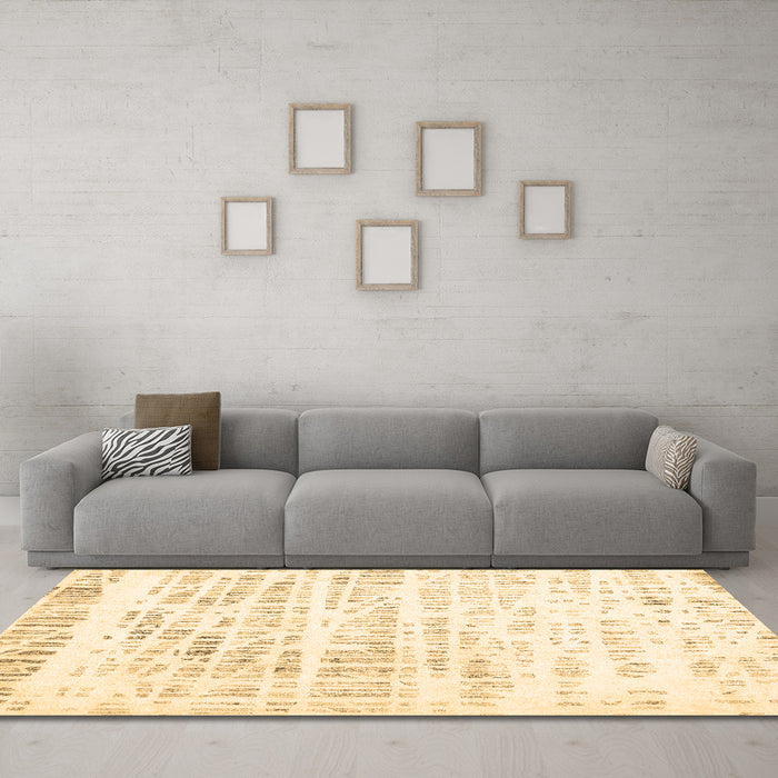 Machine Washable Solid Brown Modern Rug in a Living Room,, wshcon2600brn