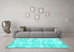 Machine Washable Abstract Turquoise Contemporary Area Rugs in a Living Room,, wshcon2601turq