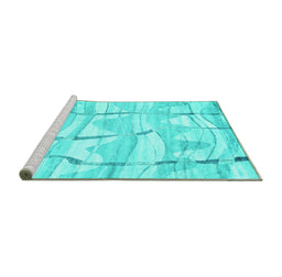 Sideview of Machine Washable Abstract Turquoise Contemporary Area Rugs, wshcon2601turq