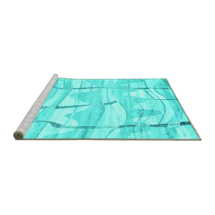 Sideview of Machine Washable Abstract Turquoise Contemporary Area Rugs, wshcon2601turq