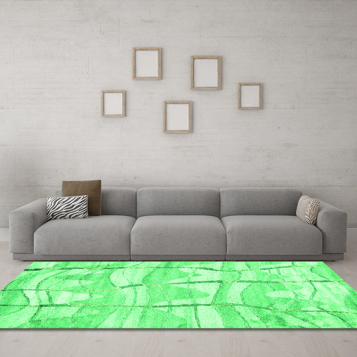 Machine Washable Abstract Green Contemporary Area Rugs in a Living Room,, wshcon2601grn