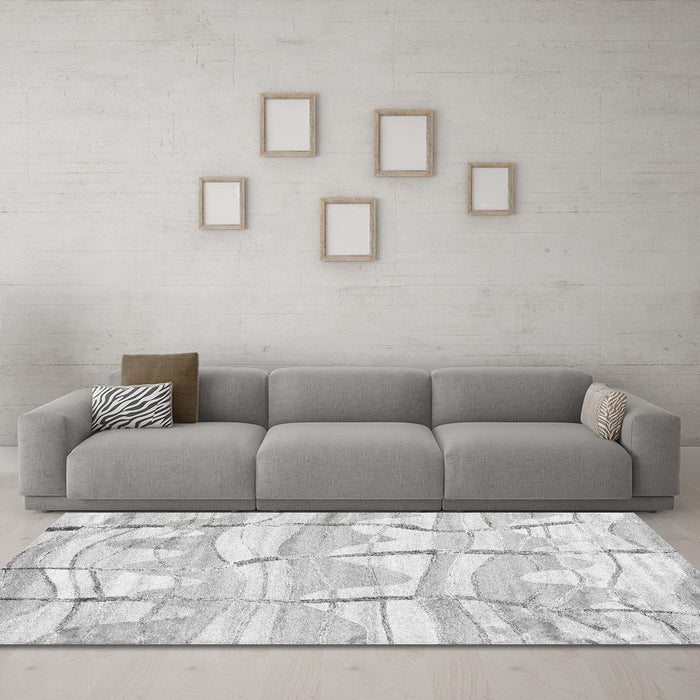 Machine Washable Abstract Gray Contemporary Rug in a Living Room,, wshcon2601gry
