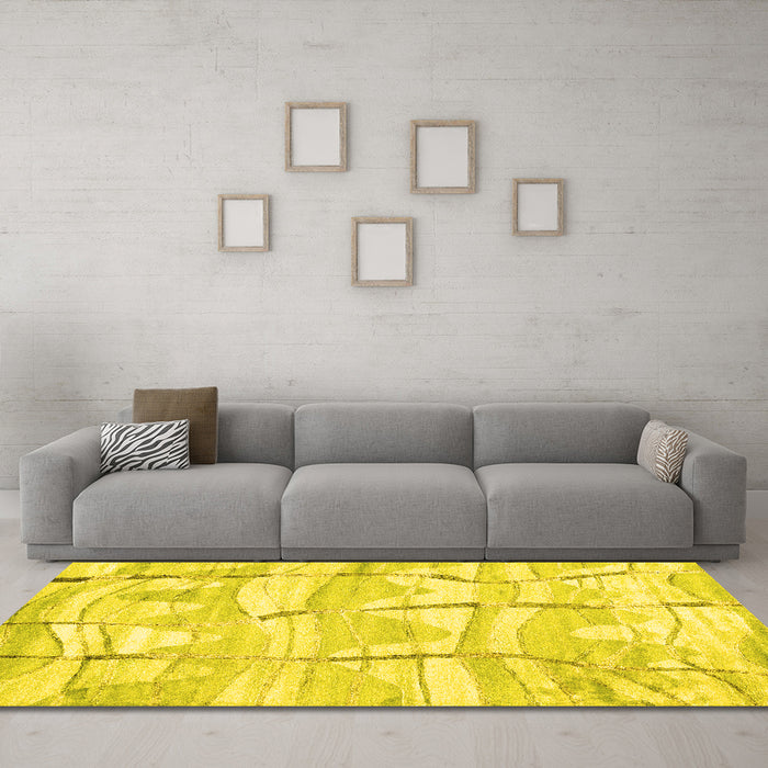 Machine Washable Abstract Yellow Contemporary Rug in a Living Room, wshcon2601yw