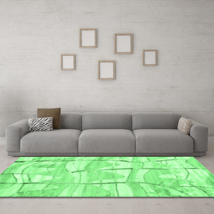 Machine Washable Abstract Emerald Green Contemporary Area Rugs in a Living Room,, wshcon2601emgrn