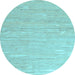 Round Machine Washable Abstract Light Blue Contemporary Rug, wshcon2602lblu