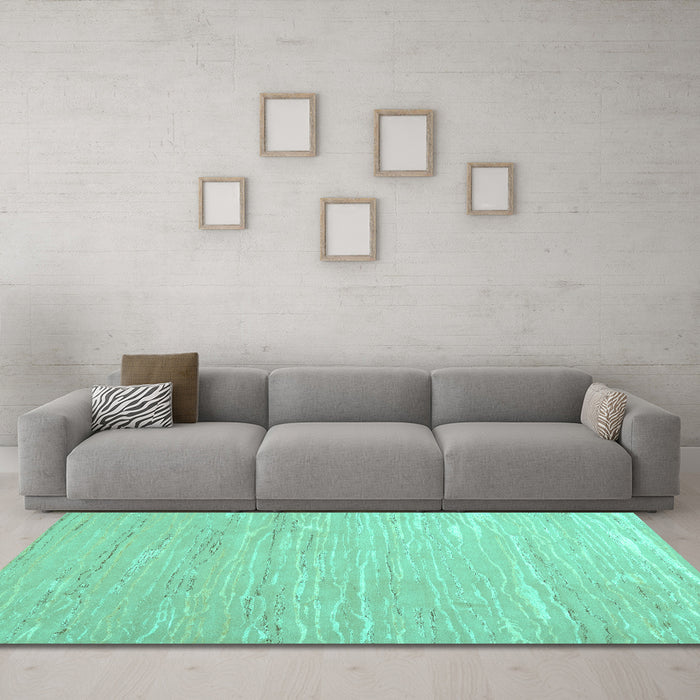 Machine Washable Abstract Turquoise Contemporary Area Rugs in a Living Room,, wshcon2602turq